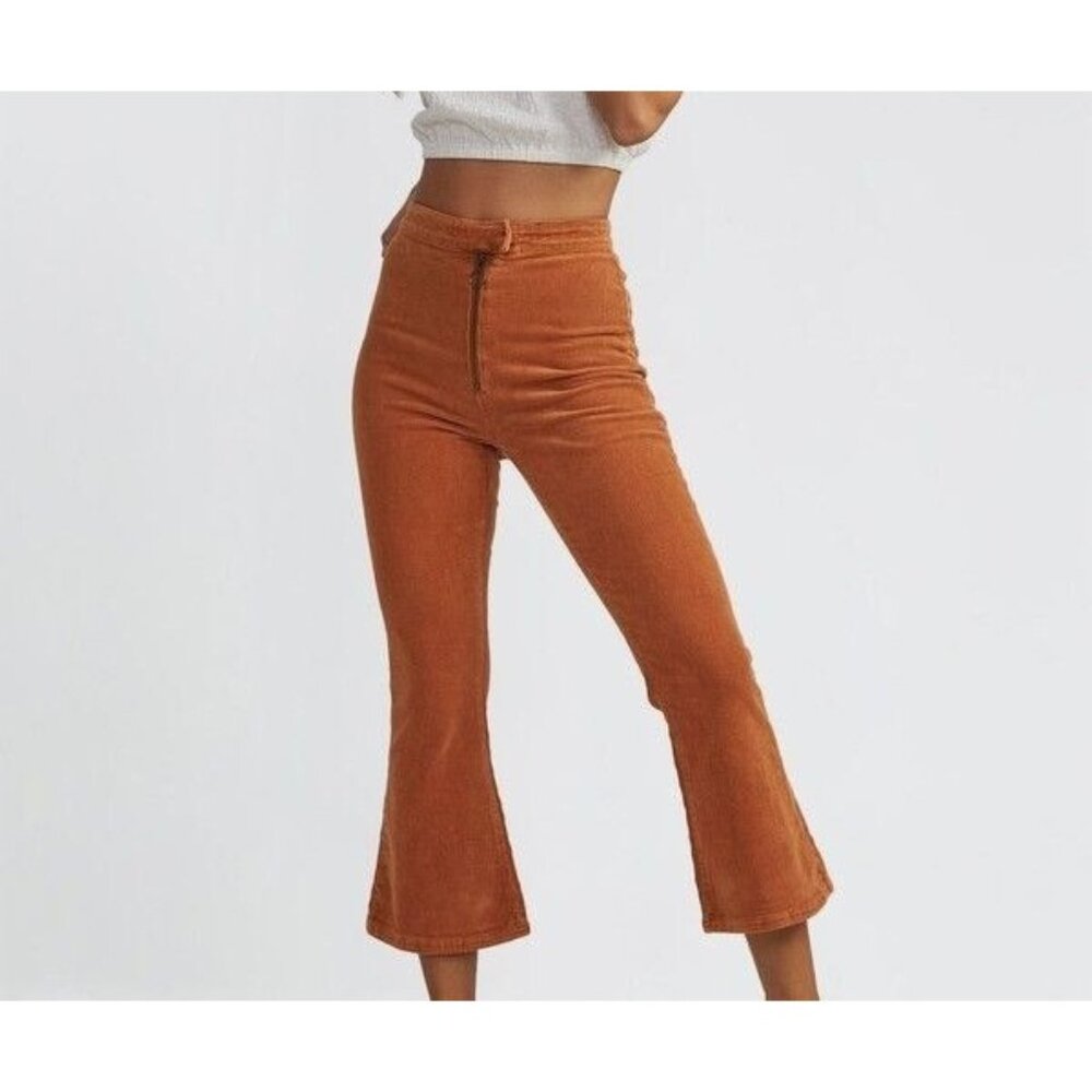 Billabong Womens 29 Road Flare Cropped Corduroy Pants High Waist